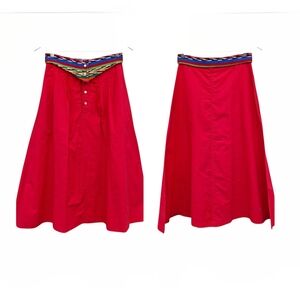 Guatemala Textiles Handwoven Cotton Serape Waist Red Corte Skirt  Size Small